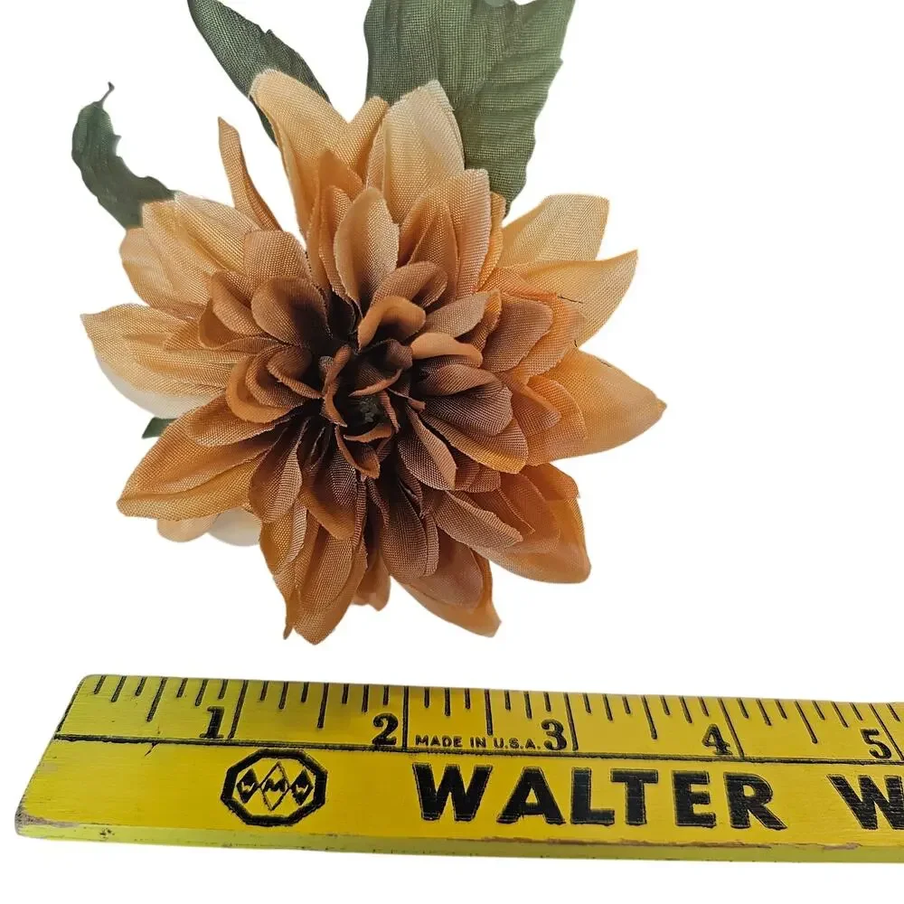 Artificial Tan Mum Flower Bushes Lot 2 15in Silk Chrysanthemum Fall Floral Decor